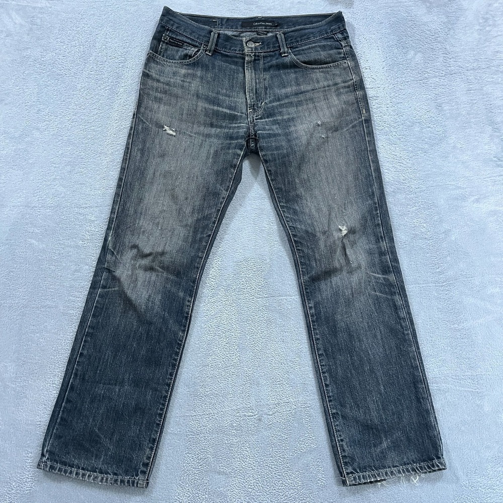 Calvin Klein Straight Distressed Jeans Men 33x31* Denim Dark Wash Y2K Faded